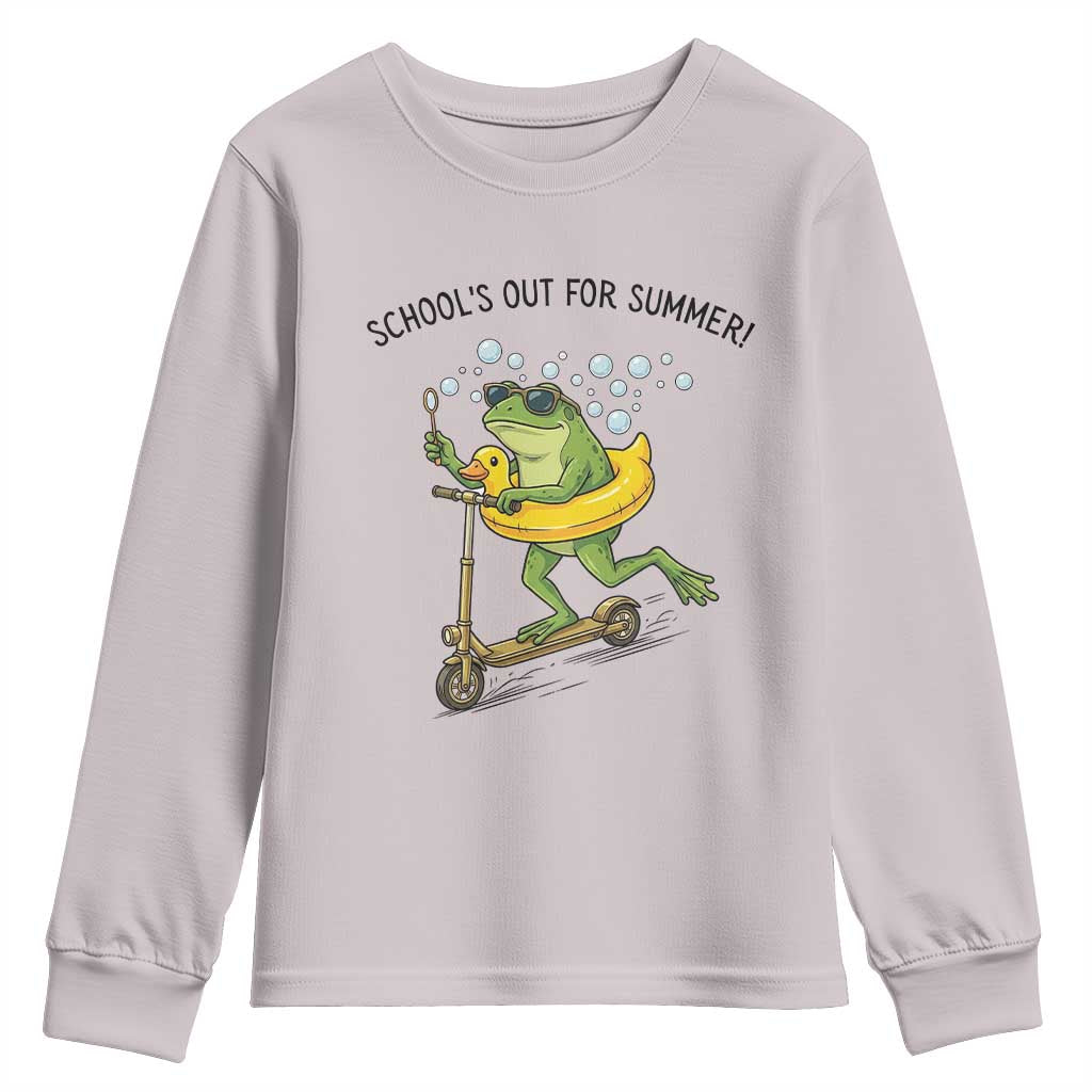 School's Out For Summer Youth Sweatshirt Funny Frog Last Day of School Teacher TS14 Ice Gray Print Your Wear