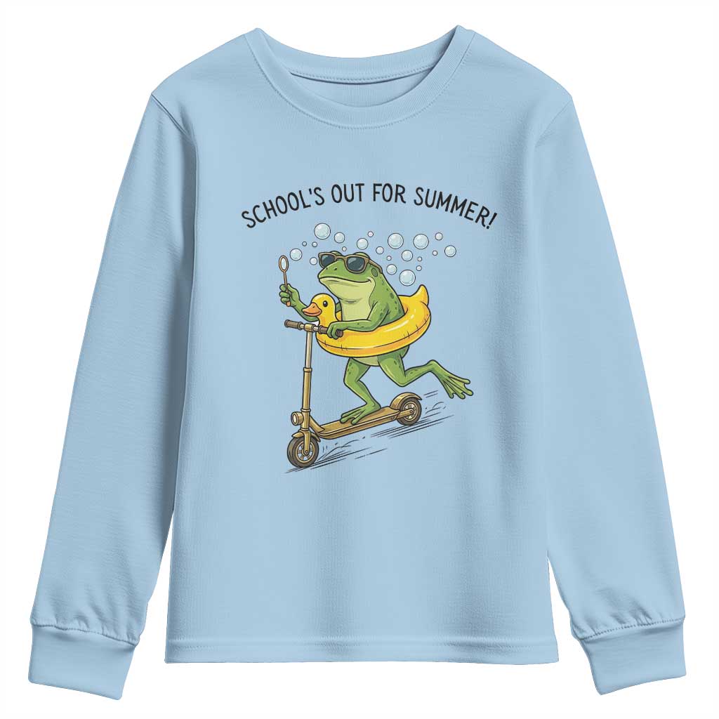 School's Out For Summer Youth Sweatshirt Funny Frog Last Day of School Teacher TS14 Light Blue Print Your Wear