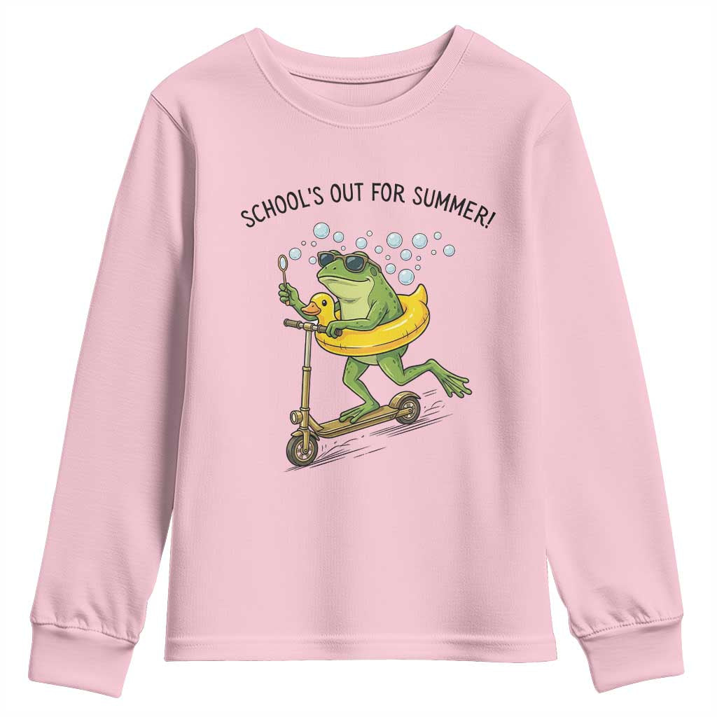School's Out For Summer Youth Sweatshirt Funny Frog Last Day of School Teacher TS14 Light Pink Print Your Wear
