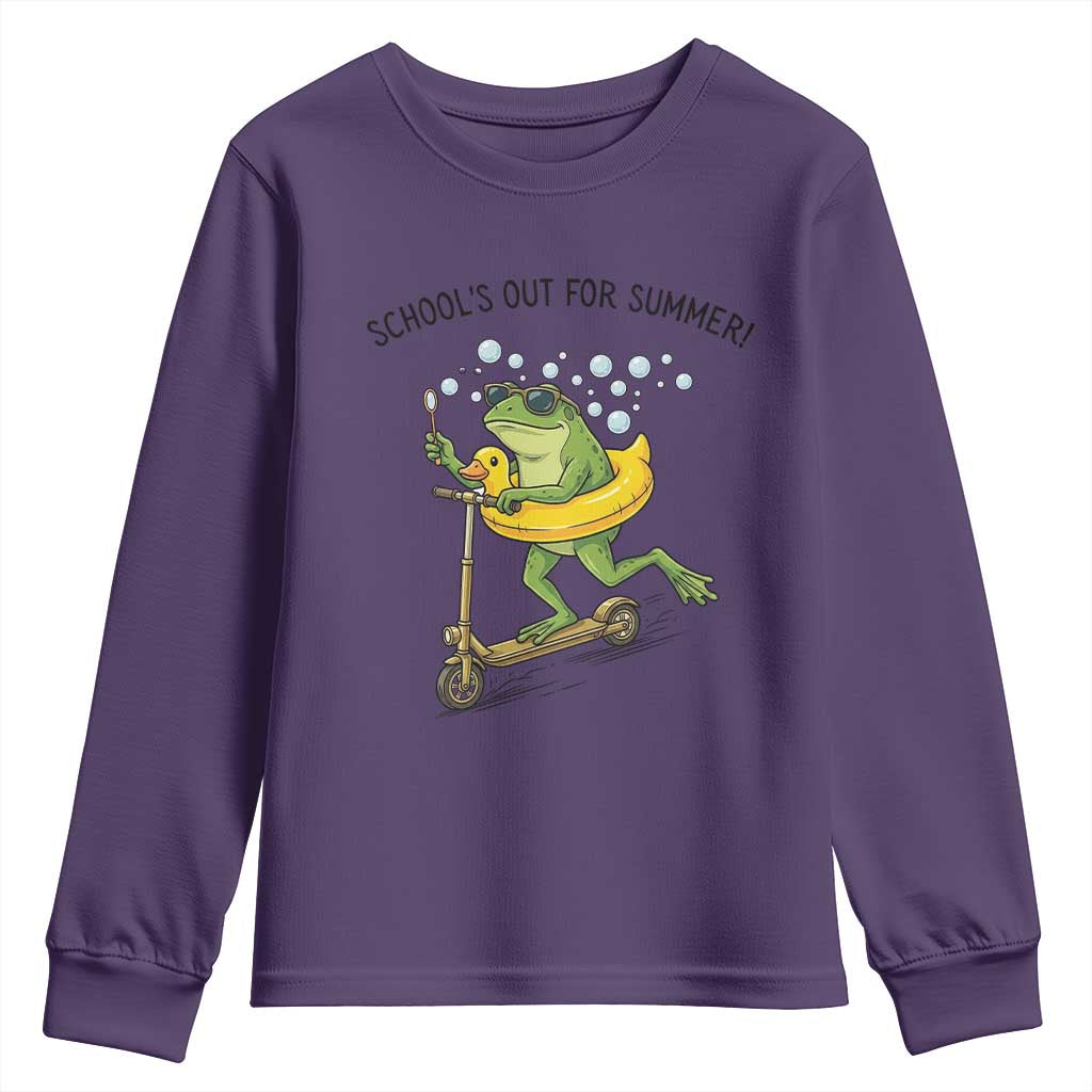 School's Out For Summer Youth Sweatshirt Funny Frog Last Day of School Teacher TS14 Purple Print Your Wear