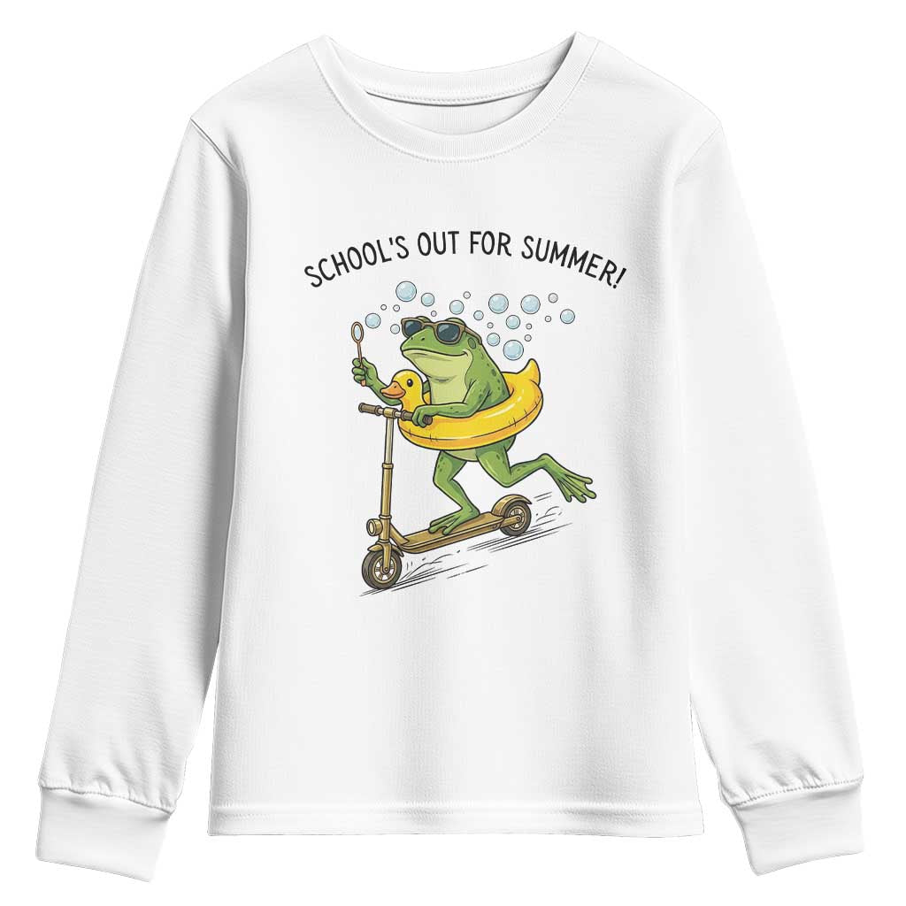 School's Out For Summer Youth Sweatshirt Funny Frog Last Day of School Teacher TS14 White Print Your Wear