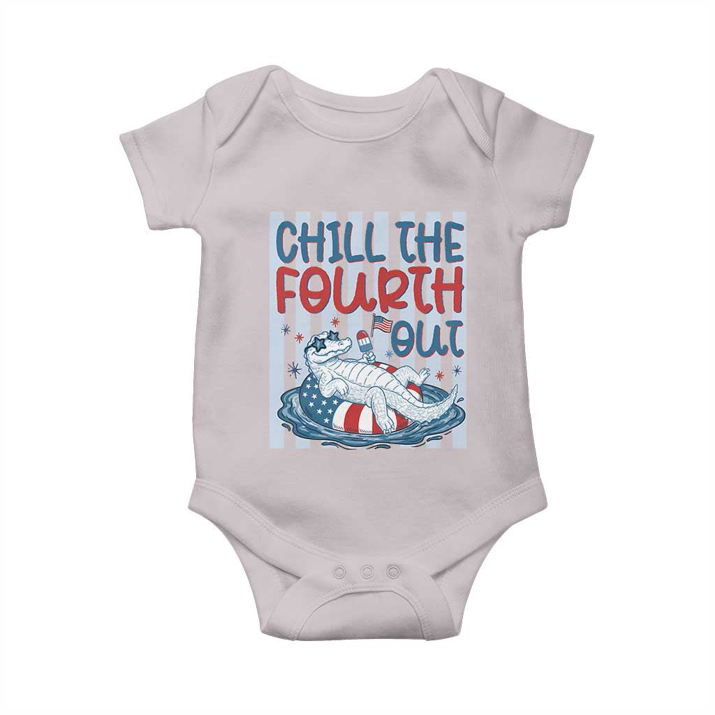Chill The Fourth Out Baby Onesie Funny Alligator 4th Of July TS14 Ice Gray Print Your Wear