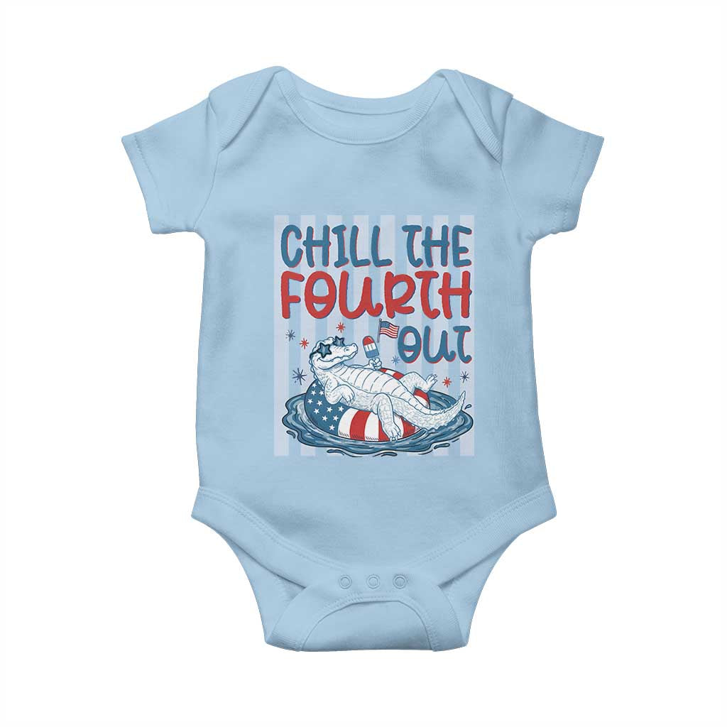 Chill The Fourth Out Baby Onesie Funny Alligator 4th Of July TS14 Light Blue Print Your Wear
