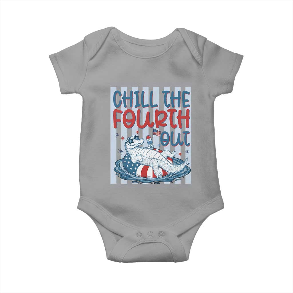 Chill The Fourth Out Baby Onesie Funny Alligator 4th Of July TS14 Sport Gray Print Your Wear