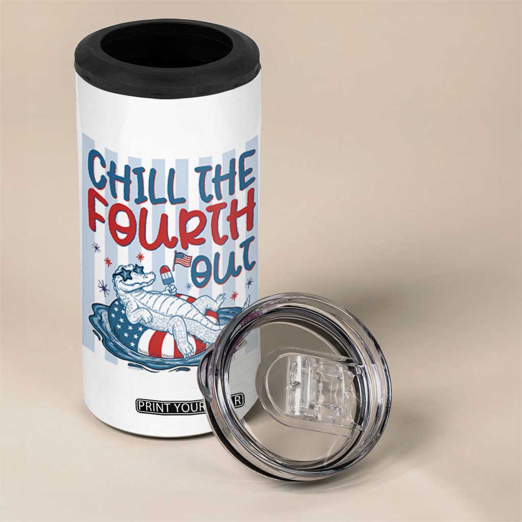 Chill The Fourth Out 4 in 1 Can Cooler Tumbler Funny Alligator 4th Of July TS14 Print Your Wear