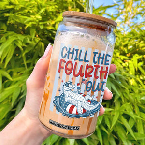 Chill The Fourth Out Glass Can Funny Alligator 4th Of July TS14 White Print Your Wear