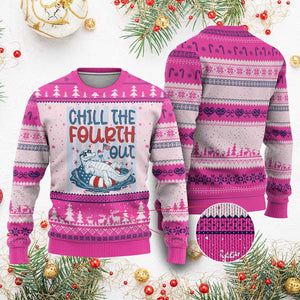 Chill The Fourth Out Ugly Christmas Sweater Funny Alligator 4th Of July TS14 Hot Pink Print Your Wear