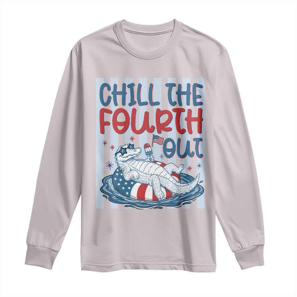 Chill The Fourth Out Long Sleeve Shirt Funny Alligator 4th Of July TS14 Ice Gray Print Your Wear