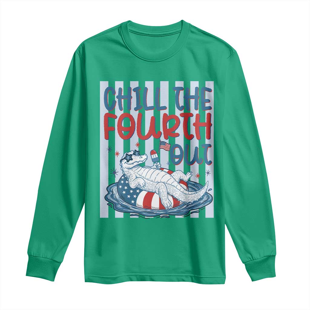 Chill The Fourth Out Long Sleeve Shirt Funny Alligator 4th Of July TS14 Irish Green Print Your Wear