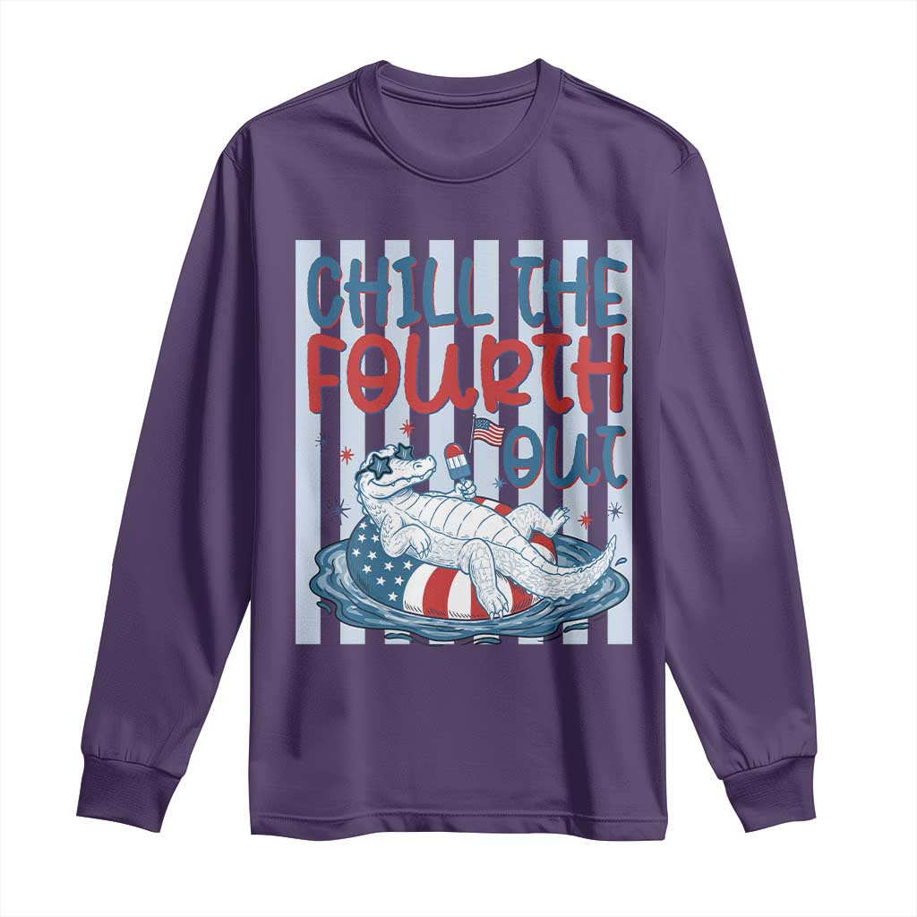 Chill The Fourth Out Long Sleeve Shirt Funny Alligator 4th Of July TS14 Purple Print Your Wear