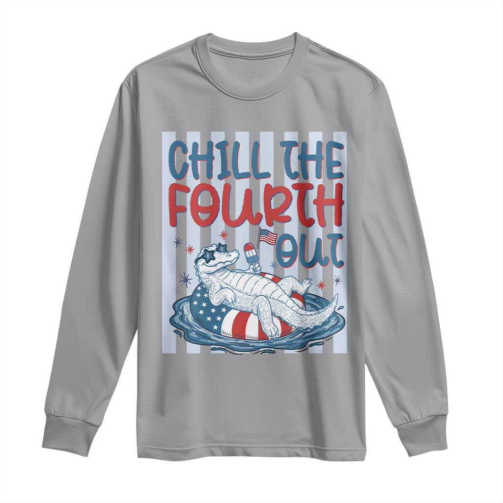 Chill The Fourth Out Long Sleeve Shirt Funny Alligator 4th Of July TS14 Sport Gray Print Your Wear