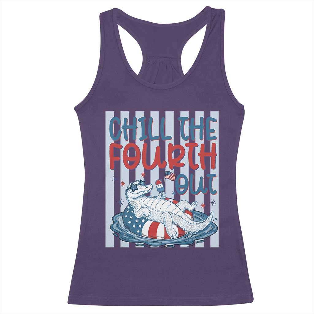 Chill The Fourth Out Racerback Tank Top Funny Alligator 4th Of July TS14 Purple Print Your Wear