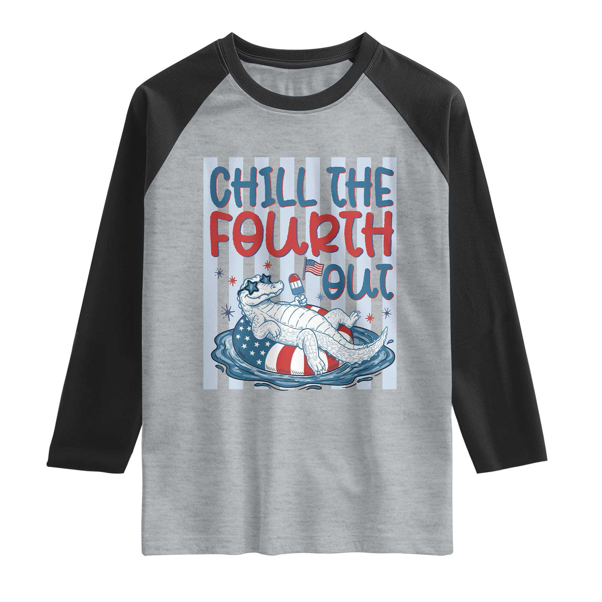 Chill The Fourth Out Raglan Shirt Funny Alligator 4th Of July TS14 Heather Gray Black Print Your Wear