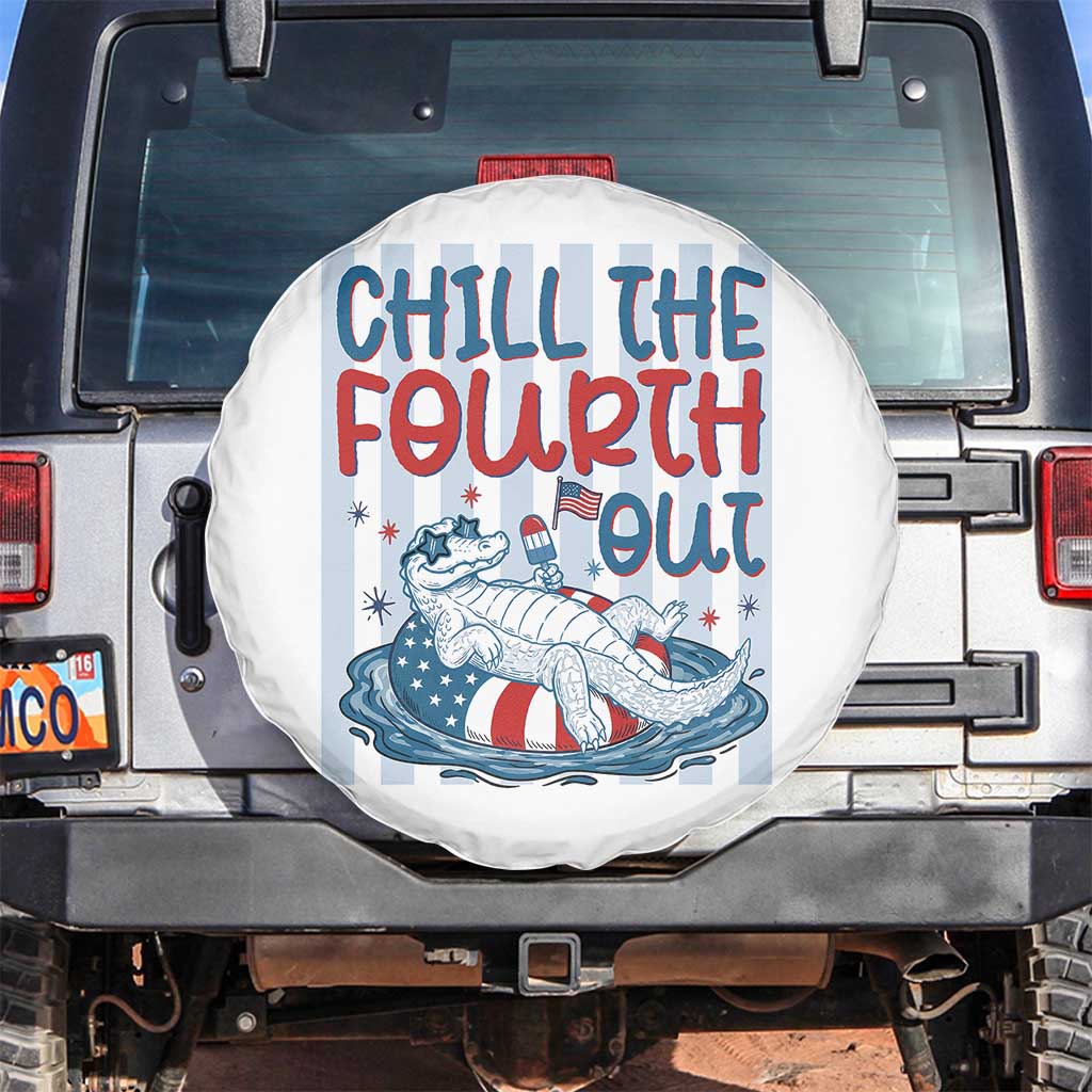 Chill The Fourth Out Spare Tire Cover Funny Alligator 4th Of July TS14 No hole White Print Your Wear