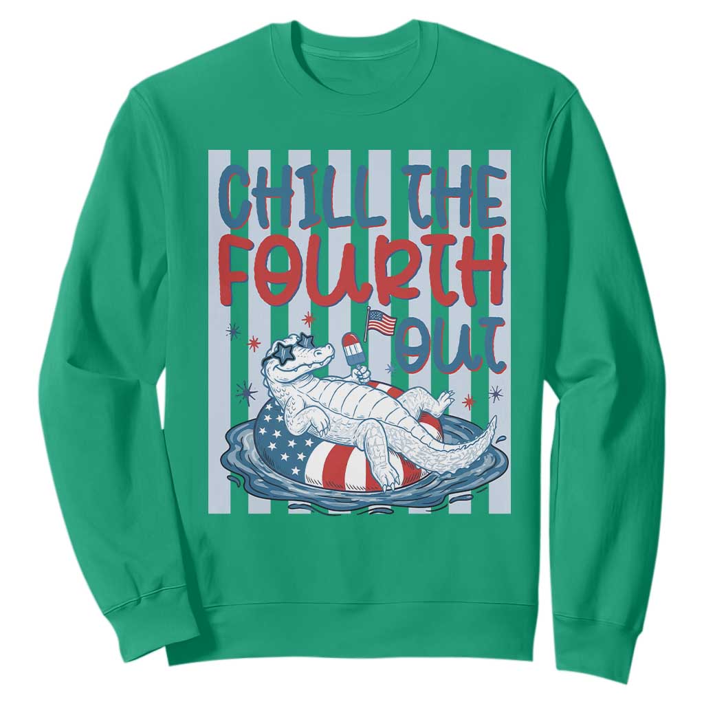 Chill The Fourth Out Sweatshirt Funny Alligator 4th Of July TS14 Irish Green Print Your Wear