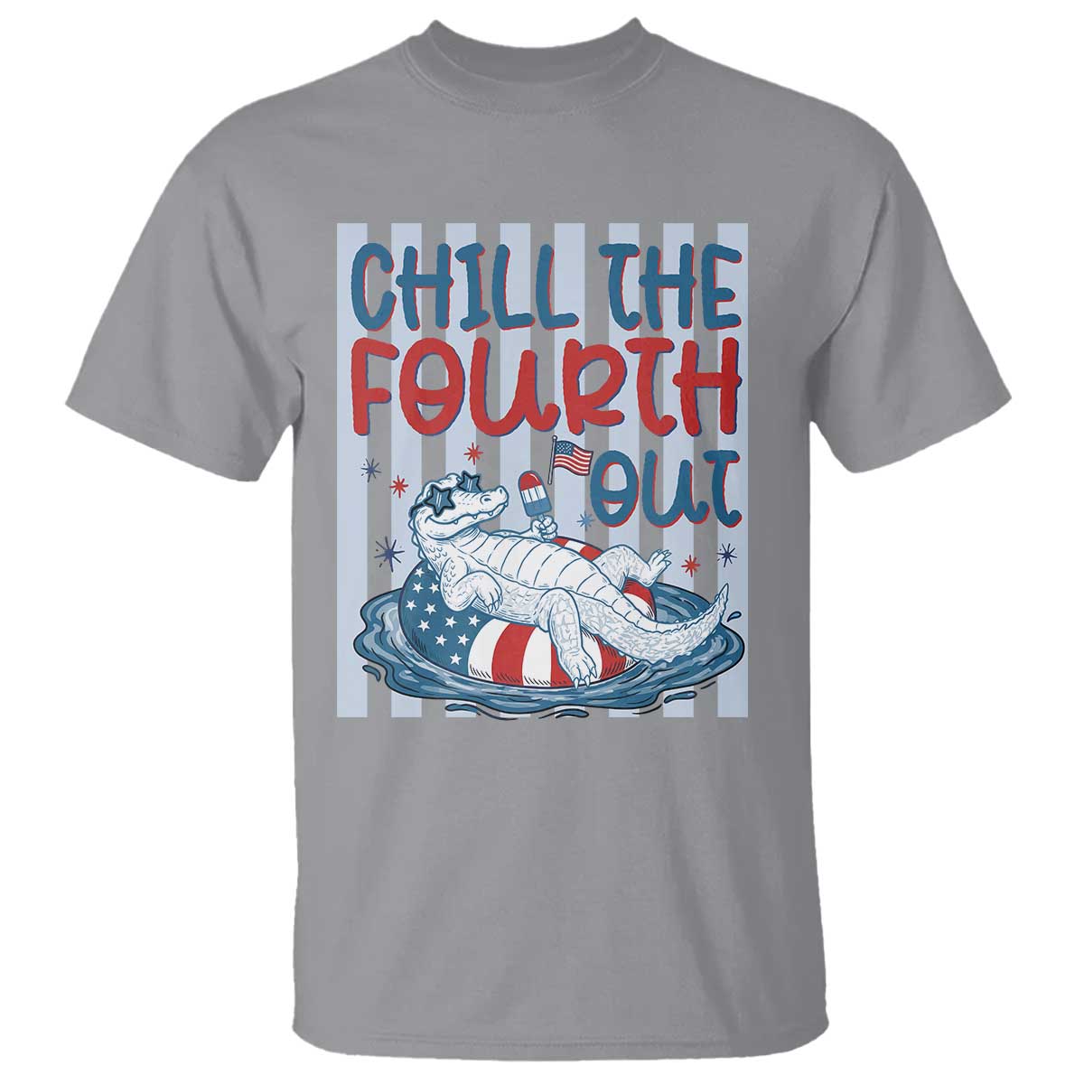 Chill The Fourth Out T Shirt Funny Alligator 4th Of July TS14 Sport Gray Print Your Wear