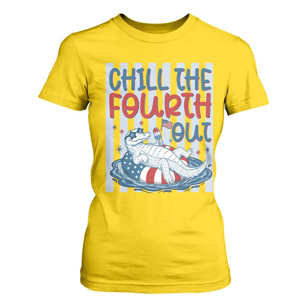 Chill The Fourth Out T Shirt For Women Funny Alligator 4th Of July TS14 Daisy Print Your Wear