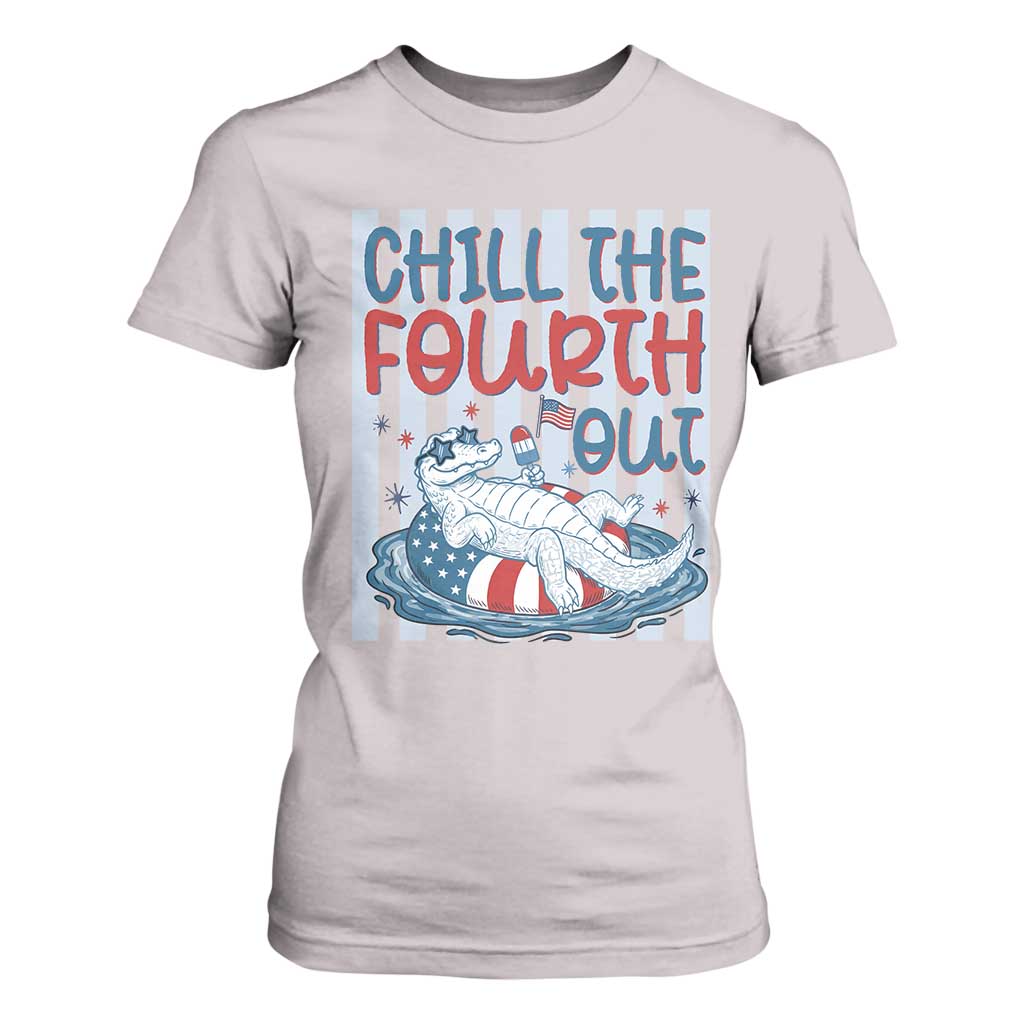 Chill The Fourth Out T Shirt For Women Funny Alligator 4th Of July TS14 Ice Gray Print Your Wear