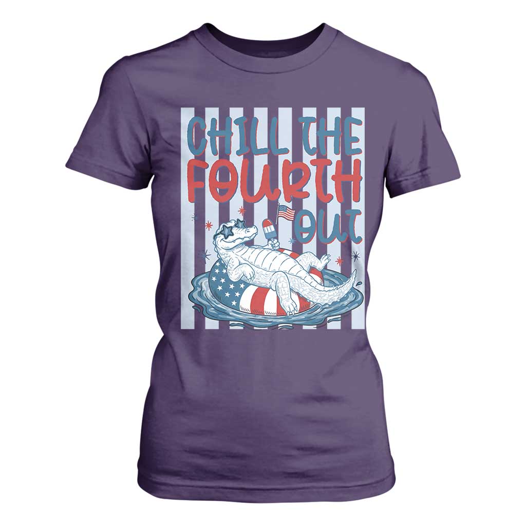 Chill The Fourth Out T Shirt For Women Funny Alligator 4th Of July TS14 Purple Print Your Wear