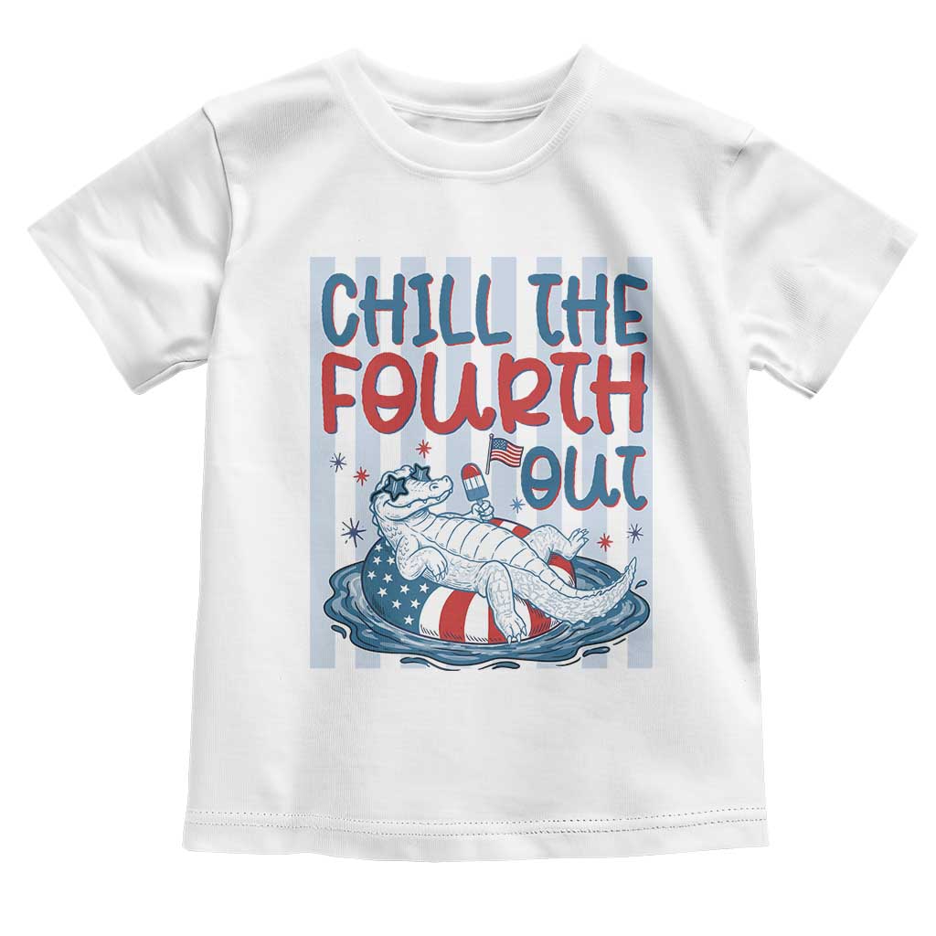 Chill The Fourth Out Toddler T Shirt Funny Alligator 4th Of July TS14 White Print Your Wear