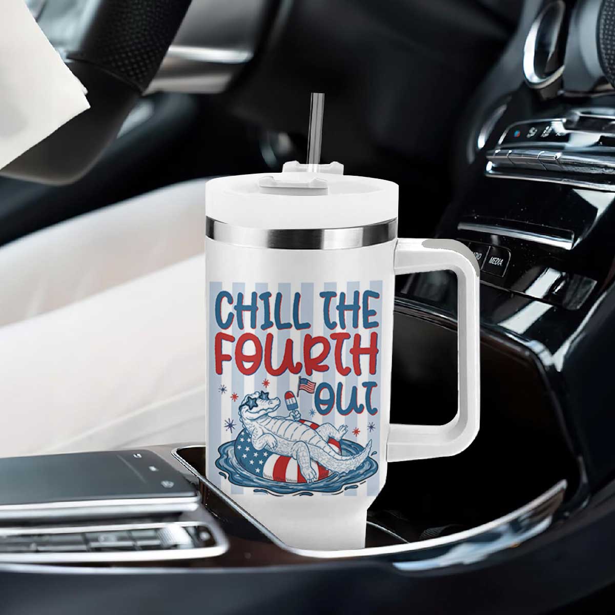 Chill The Fourth Out Tumbler With Handle Funny Alligator 4th Of July TS14 Print Your Wear