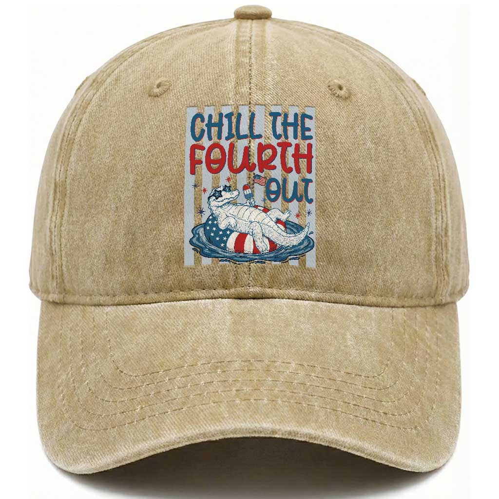 Chill The Fourth Out Washed Cotton Baseball Cap Funny Alligator 4th Of July TS14 Print Your Wear