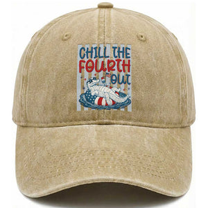 Chill The Fourth Out Washed Cotton Baseball Cap Funny Alligator 4th Of July TS14 Print Your Wear