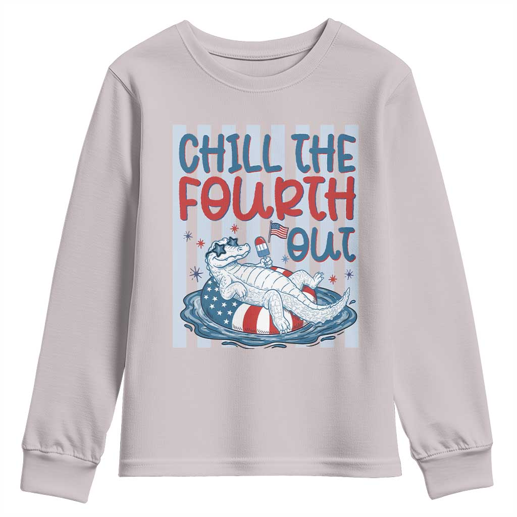 Chill The Fourth Out Youth Sweatshirt Funny Alligator 4th Of July TS14 Ice Gray Print Your Wear