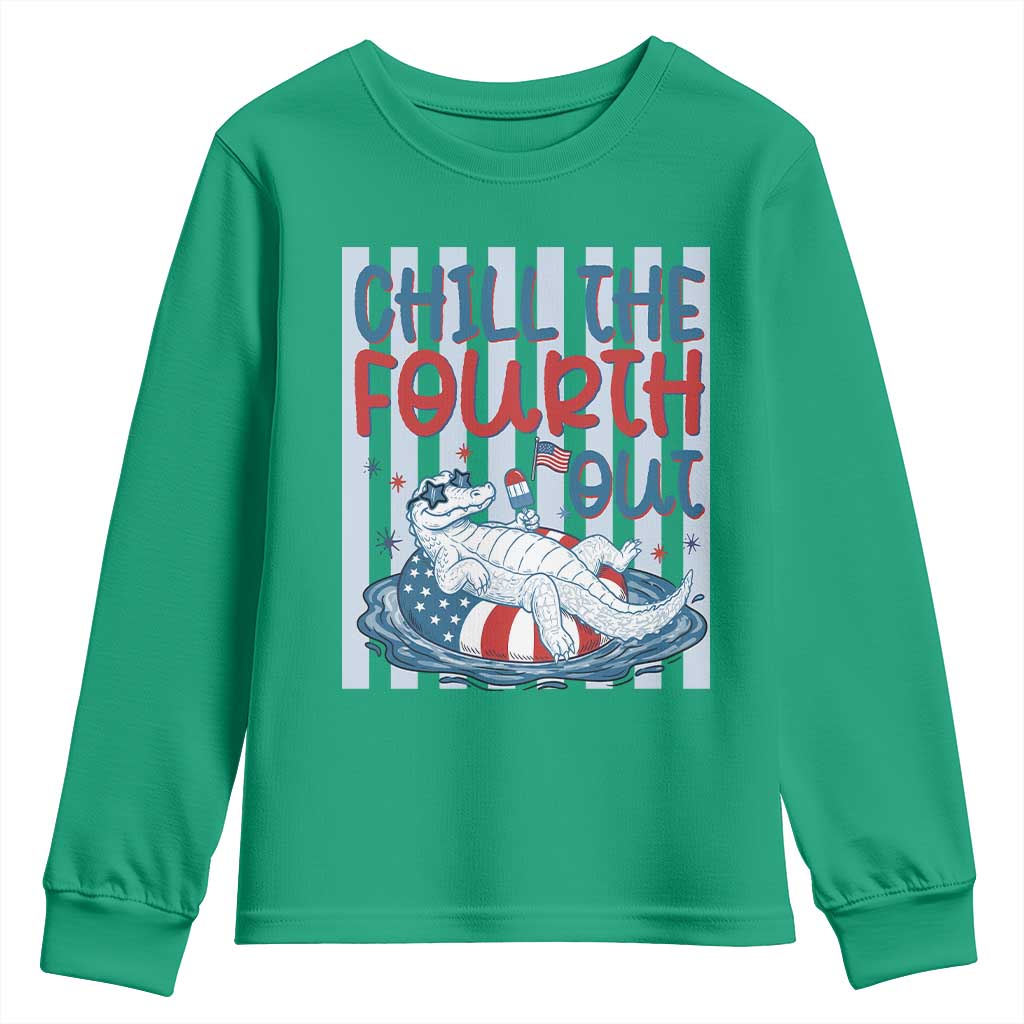 Chill The Fourth Out Youth Sweatshirt Funny Alligator 4th Of July TS14 Irish Green Print Your Wear