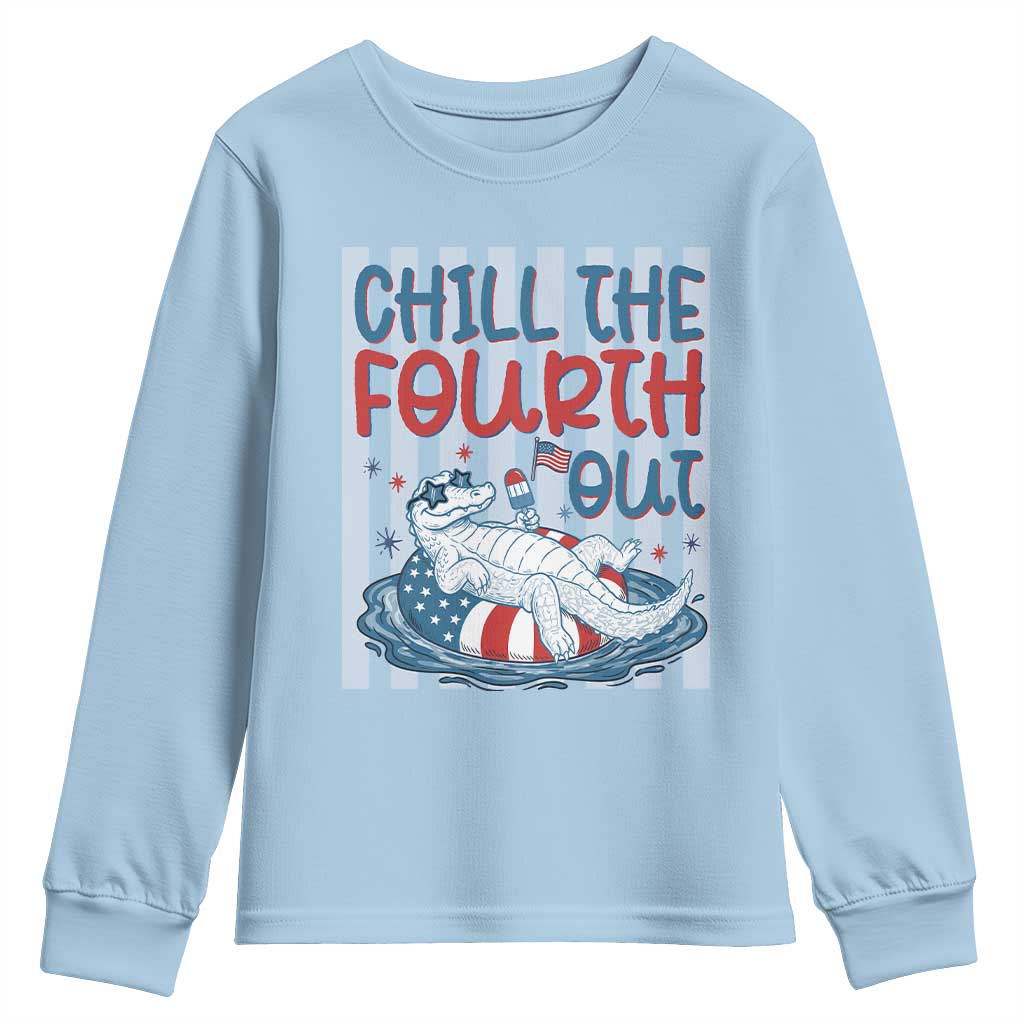 Chill The Fourth Out Youth Sweatshirt Funny Alligator 4th Of July TS14 Light Blue Print Your Wear