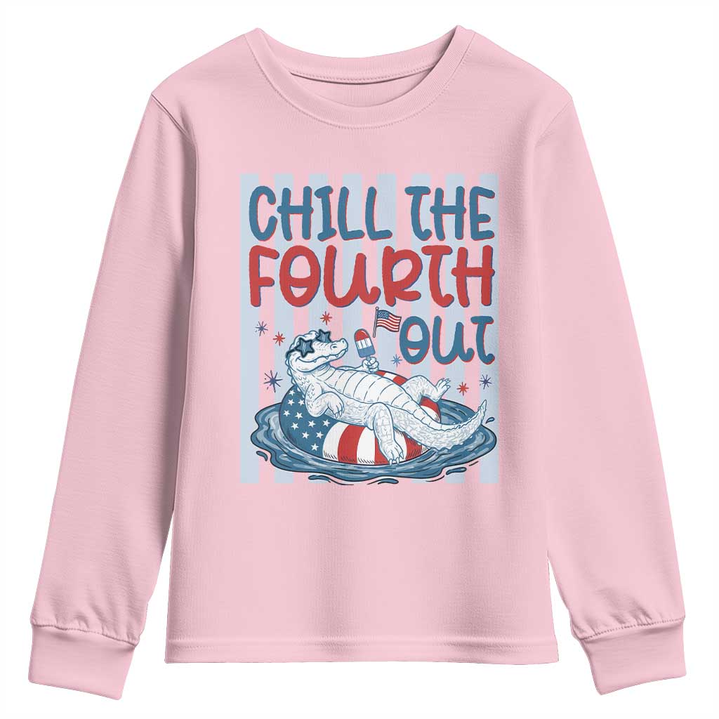 Chill The Fourth Out Youth Sweatshirt Funny Alligator 4th Of July TS14 Light Pink Print Your Wear