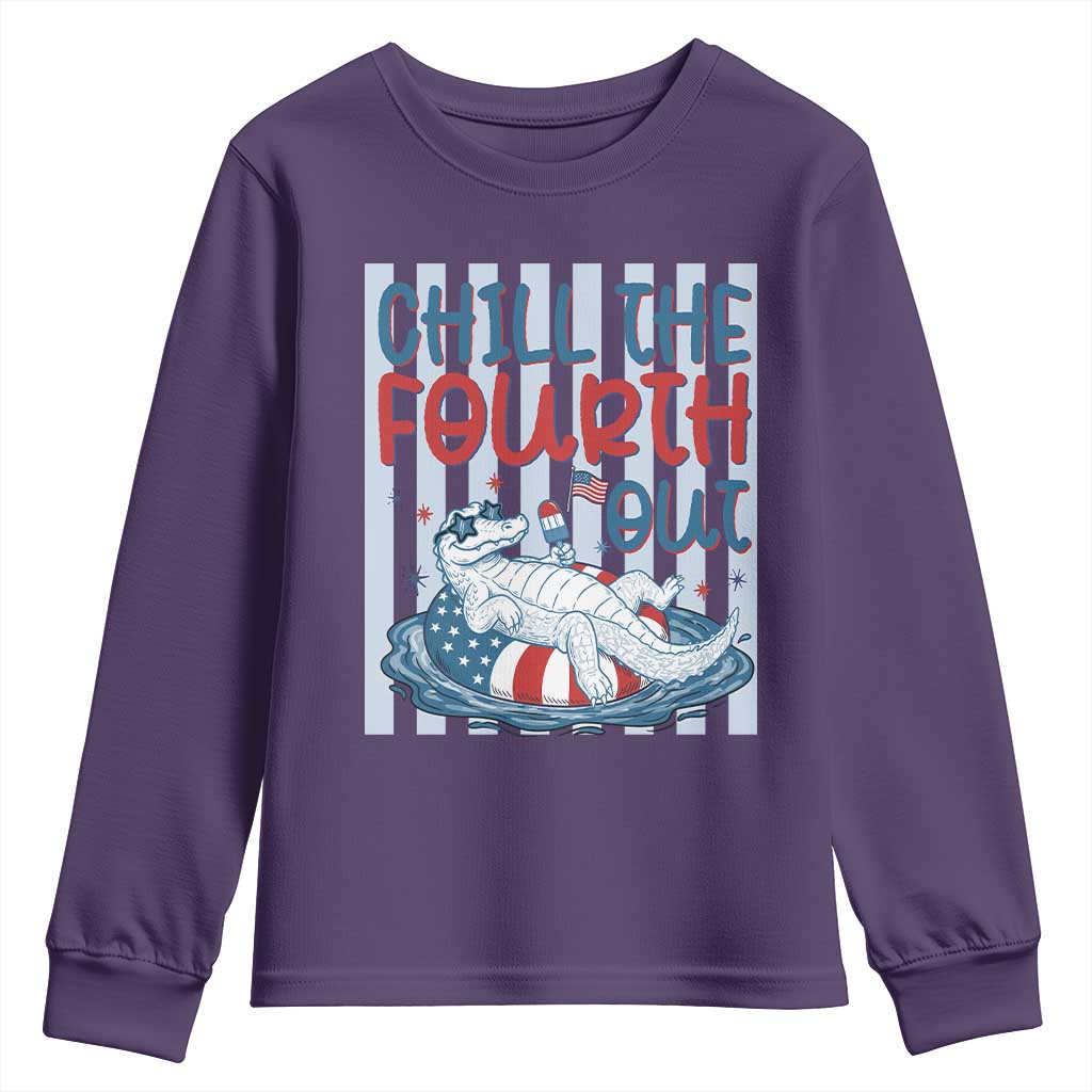 Chill The Fourth Out Youth Sweatshirt Funny Alligator 4th Of July TS14 Purple Print Your Wear