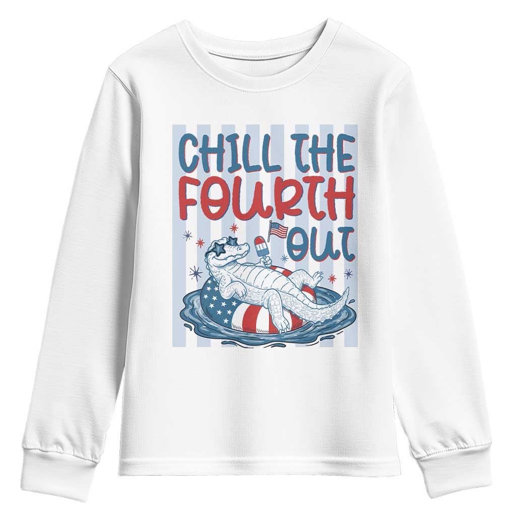 Chill The Fourth Out Youth Sweatshirt Funny Alligator 4th Of July TS14 White Print Your Wear