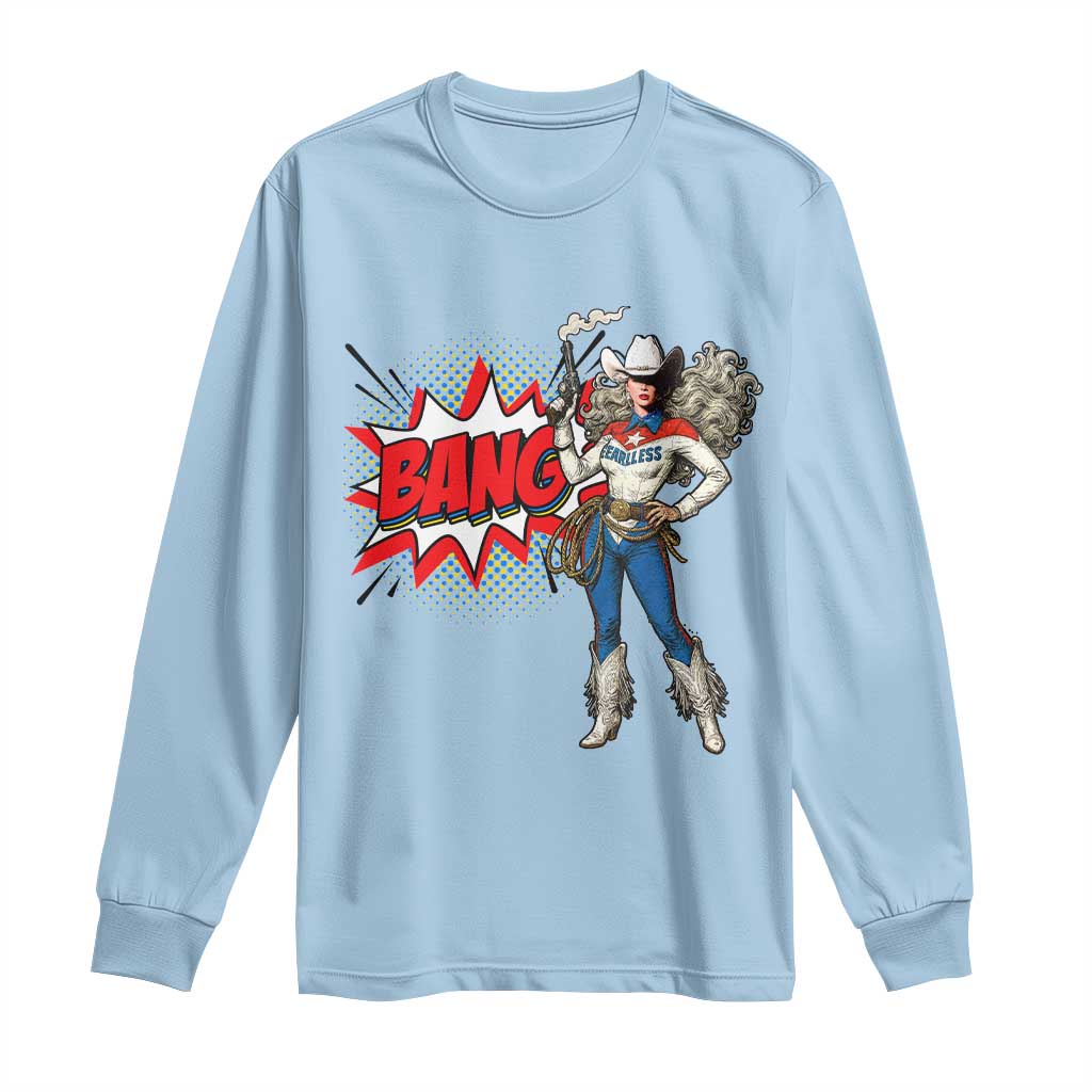 Funny Bang Cowgirl Long Sleeve Shirt Western Country Music Cowboy Rodeo TS14 Light Blue Print Your Wear