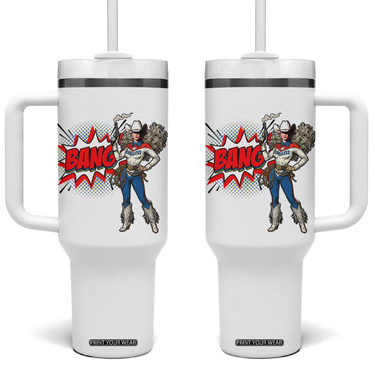 Funny Bang Cowgirl Tumbler With Handle Western Country Music Cowboy Rodeo TS14 One Size: 40 oz White Print Your Wear