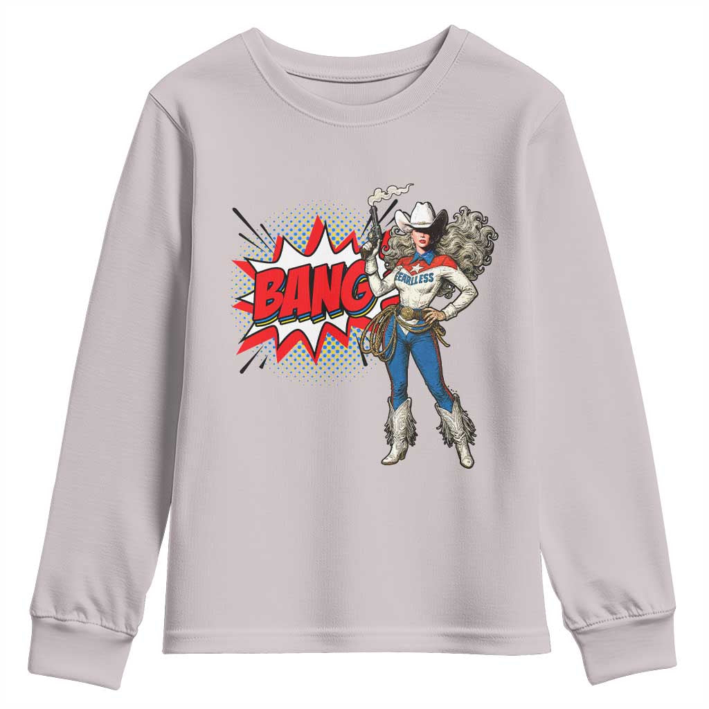 Funny Bang Cowgirl Youth Sweatshirt Western Country Music Cowboy Rodeo TS14 Ice Gray Print Your Wear
