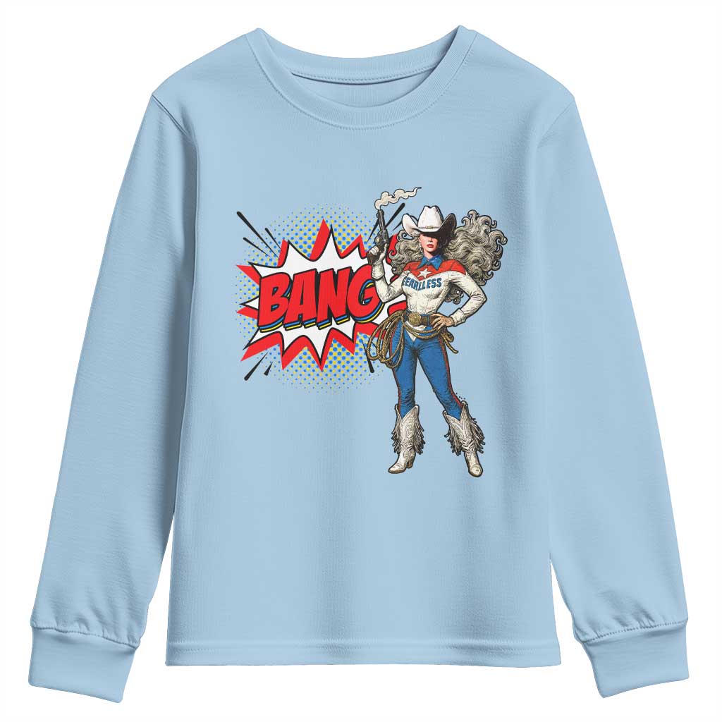 Funny Bang Cowgirl Youth Sweatshirt Western Country Music Cowboy Rodeo TS14 Light Blue Print Your Wear
