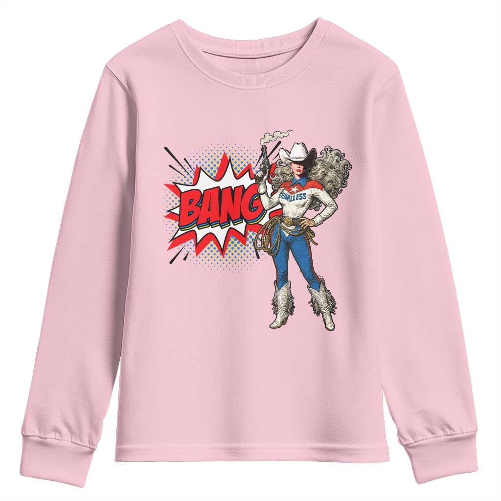 Funny Bang Cowgirl Youth Sweatshirt Western Country Music Cowboy Rodeo TS14 Light Pink Print Your Wear