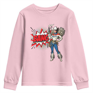 Funny Bang Cowgirl Youth Sweatshirt Western Country Music Cowboy Rodeo TS14 Light Pink Print Your Wear
