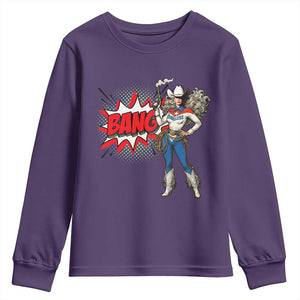 Funny Bang Cowgirl Youth Sweatshirt Western Country Music Cowboy Rodeo TS14 Purple Print Your Wear