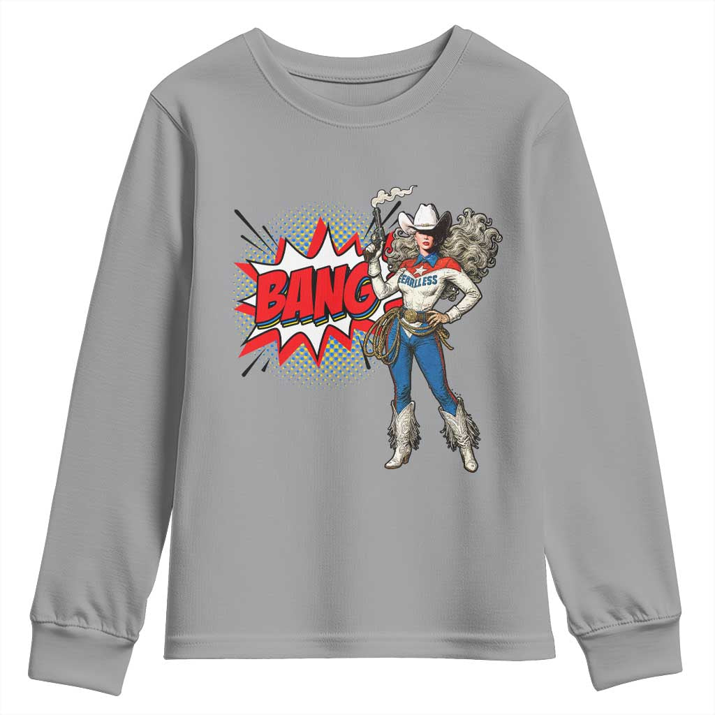 Funny Bang Cowgirl Youth Sweatshirt Western Country Music Cowboy Rodeo TS14 Sport Gray Print Your Wear