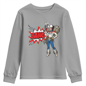 Funny Bang Cowgirl Youth Sweatshirt Western Country Music Cowboy Rodeo TS14 Sport Gray Print Your Wear