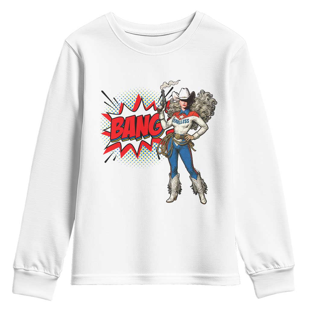 Funny Bang Cowgirl Youth Sweatshirt Western Country Music Cowboy Rodeo TS14 White Print Your Wear