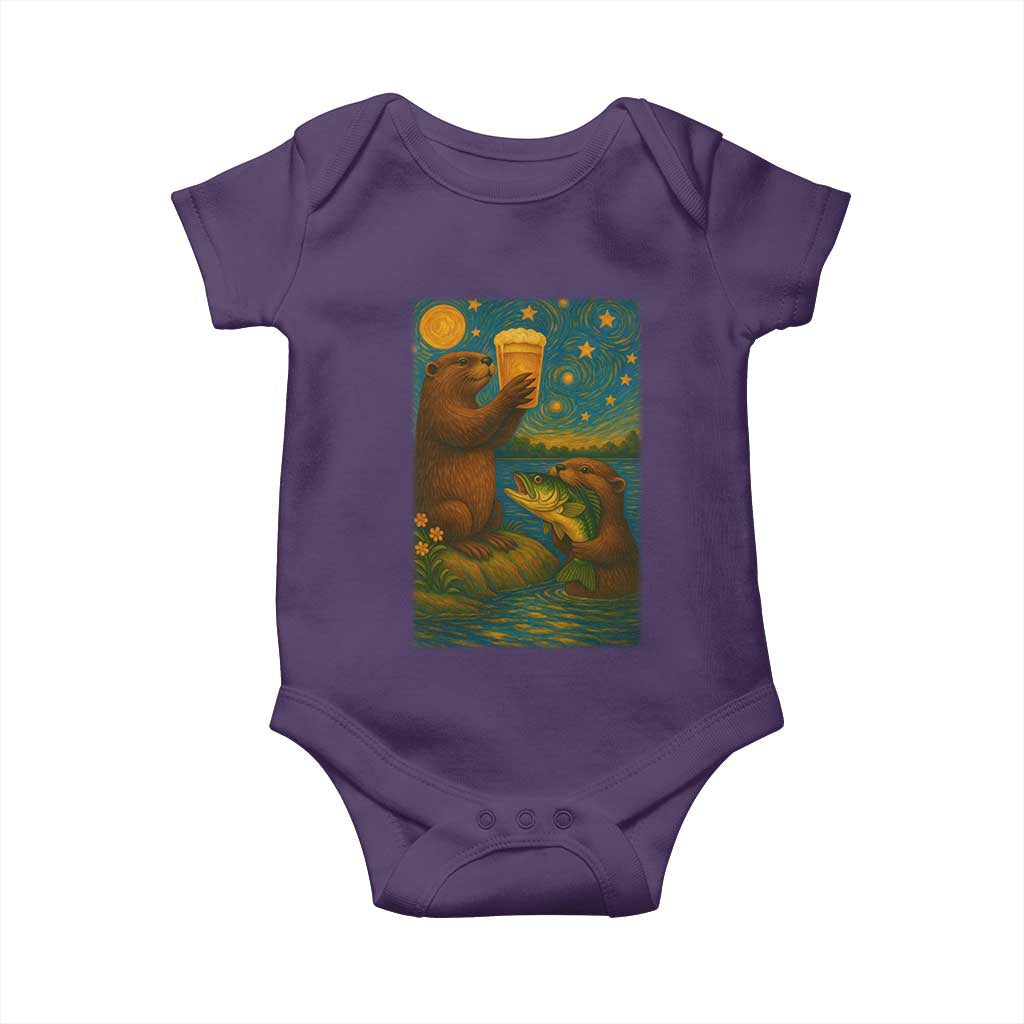 Funny Otter Drinking Beer Baby Onesie Van Gogh Starry Night TS14 Purple Print Your Wear