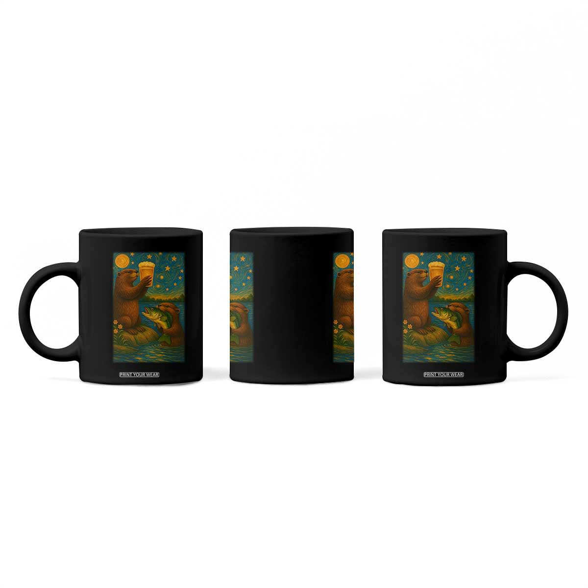 Funny Otter Drinking Beer Coffee Mug Van Gogh Starry Night TS14 Print Your Wear