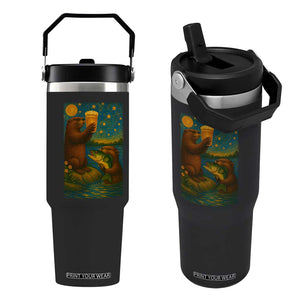 Funny Otter Drinking Beer Flip Straw Tumbler Van Gogh Starry Night TS14 One Size: 30 oz Black Print Your Wear