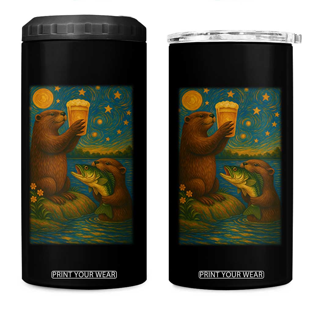 Funny Otter Drinking Beer 4 in 1 Can Cooler Tumbler Van Gogh Starry Night TS14 One Size: 16 oz Black Print Your Wear