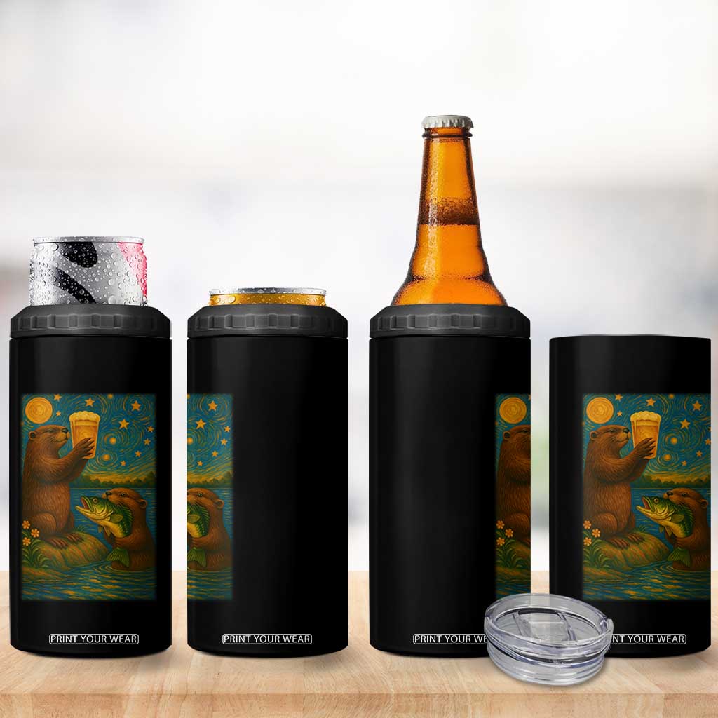 Funny Otter Drinking Beer 4 in 1 Can Cooler Tumbler Van Gogh Starry Night TS14 Print Your Wear