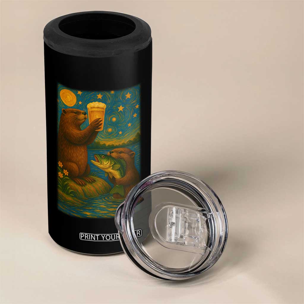 Funny Otter Drinking Beer 4 in 1 Can Cooler Tumbler Van Gogh Starry Night TS14 Print Your Wear