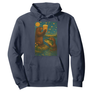 Funny Otter Drinking Beer Hoodie Van Gogh Starry Night TS14 Navy Print Your Wear